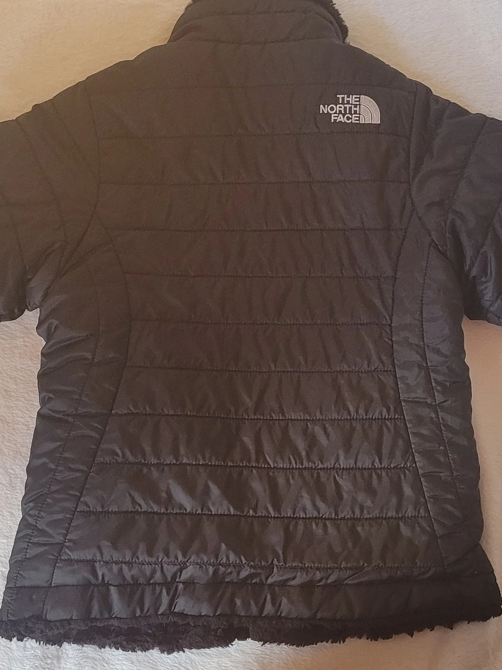 The North Face Kids Black Reversible Puffer/Faux Fur Coat